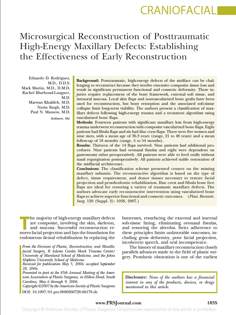 Microsurgical Reconstruction of Posttraumatic High-Energy Maxillary Defects