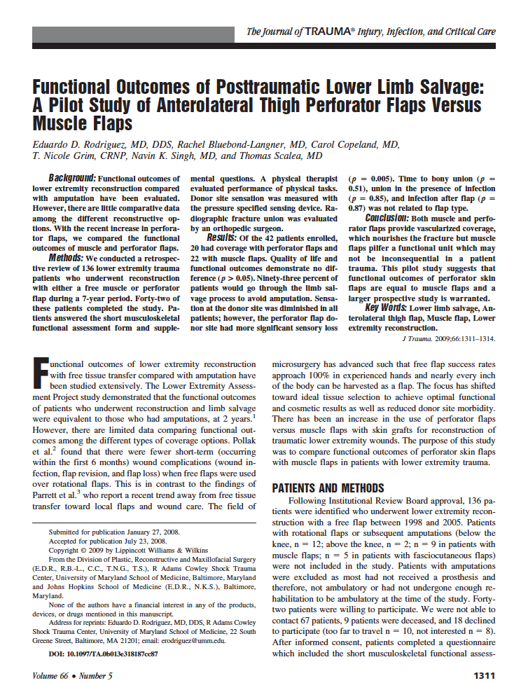 Functional Outcomes of Posttraumatic Lower Limb Salvage: A Pilot Study of Anterolateral Thigh Perforator Flaps Versus Muscle Flaps