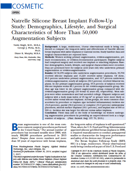 Natrelle Silicone Breast Implant Follow-Up Study